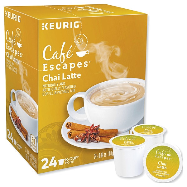 Cafe Escapes Tea, Chai Latte, Pod, Caffeinated, Ground, 11.76 oz, 24 PK - 6805