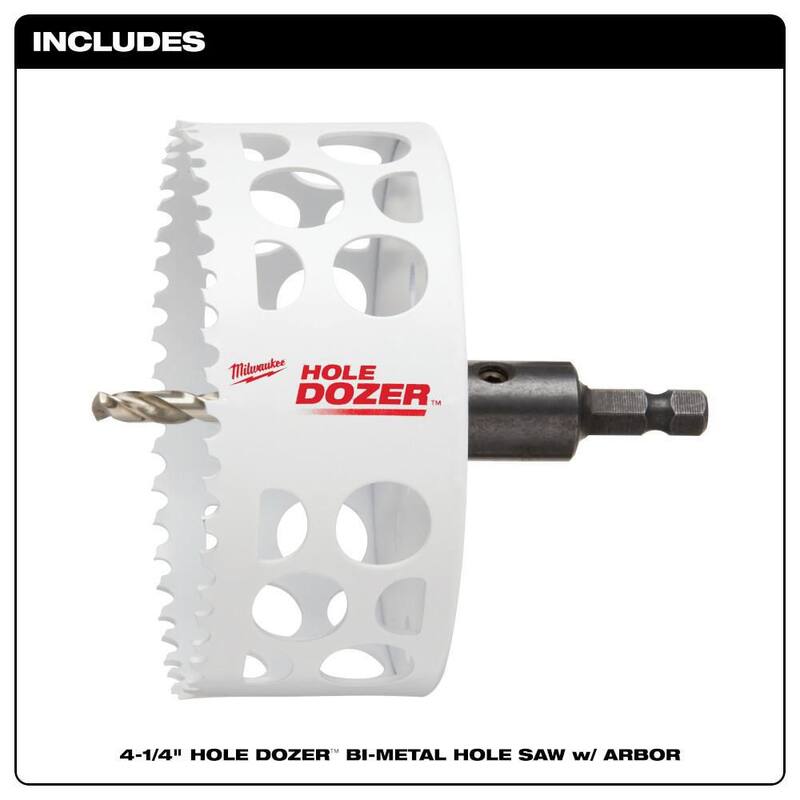 Milwaukee 4-1/4 pulgadas HOLE DOZER Sierra de perforación bimetálica con arbor de 3/8 pulgadas y broca piloto - 49-56-9687