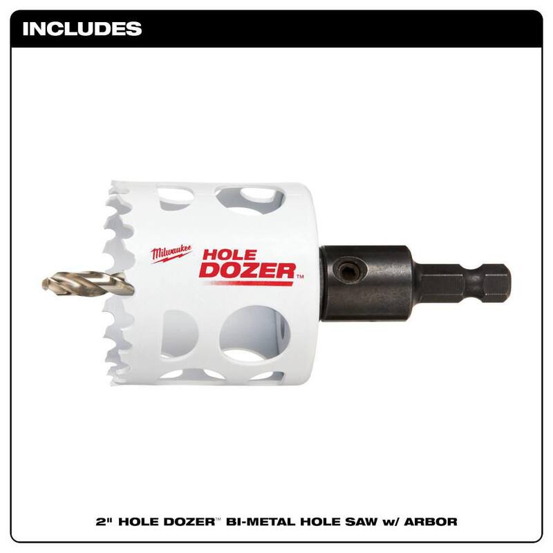 Sierra de perforación bimetálica Hole Dozer de 2 pulgadas de Milwaukee con arbor de 3/8 pulgadas y broca piloto - 49-56-9667