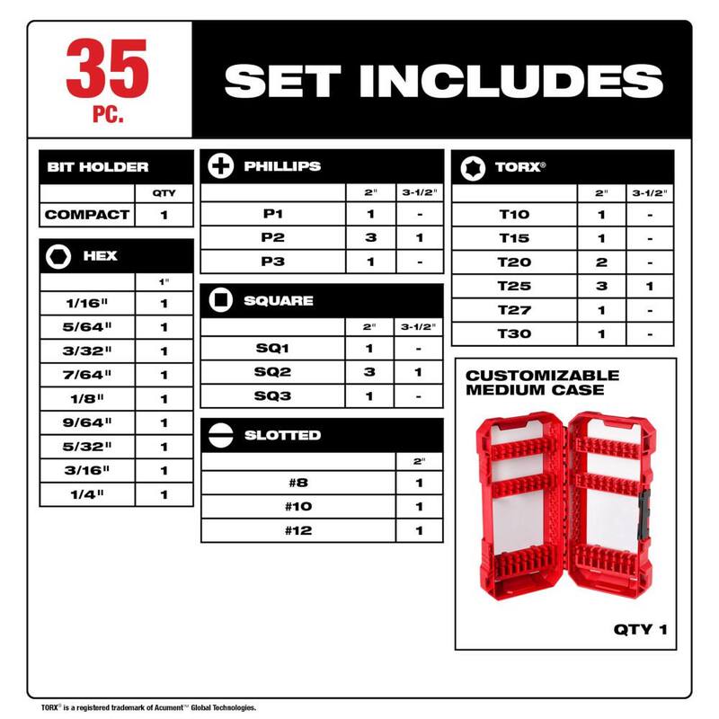 Juego de puntas de destornillador de acero aleado Milwaukee SHOCKWAVE Impact Duty (35 piezas) - 48-32-4032