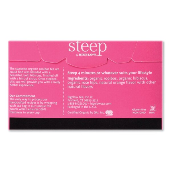 Bigelow Steep Tea, Rooibos Hibiscus Herbal Tea, 0.08 oz Tea Bag, 20PK - RCB17713