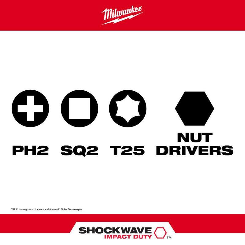 Juego de puntas de destornillador de aleación de acero Milwaukee SHOCKWAVE Impact Duty (10 piezas) - 48-32-4513