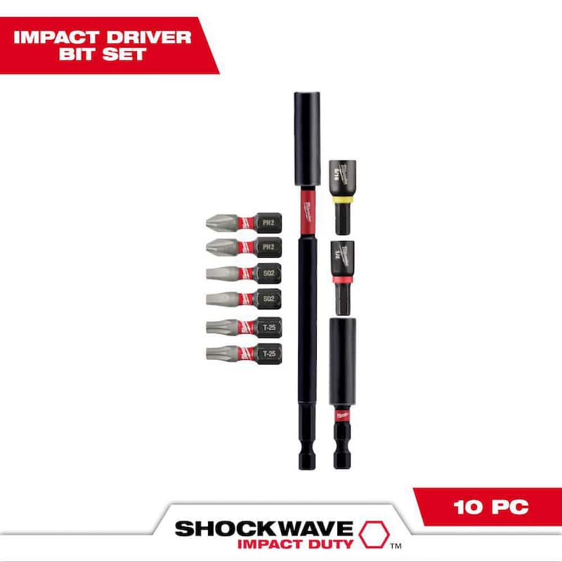Juego de puntas de destornillador de aleación de acero Milwaukee SHOCKWAVE Impact Duty (10 piezas) - 48-32-4513