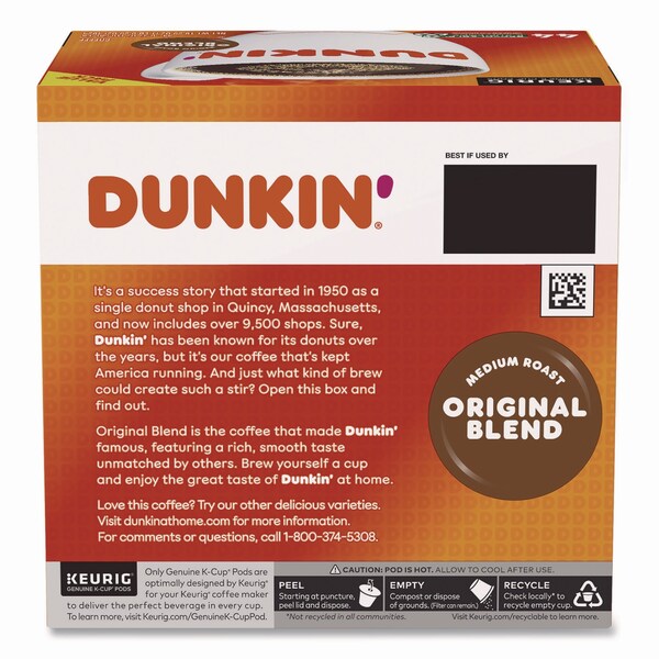 Dunkin K-Cup Pods, Original Blend, 0.37 oz, 44PK - 5000380570