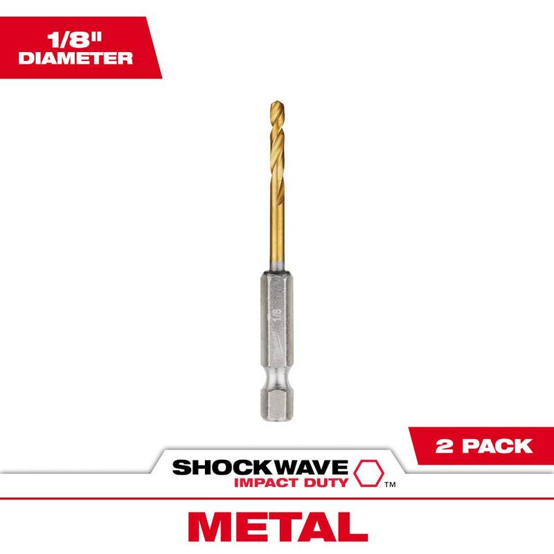 Broca helicoidal de titanio de 1/8 de pulgada Milwaukee SHOCKWAVE (paquete de 2) - 48-89-4605