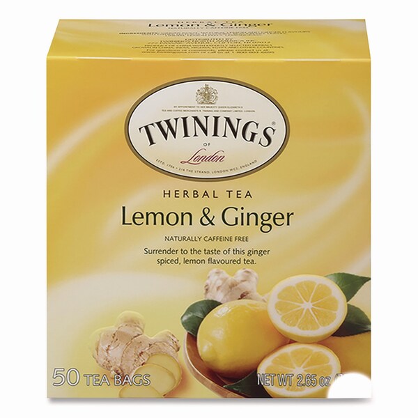 Twinings Tea Bags, Lemon and Ginger, 2.65 oz, 50PK - TNA53653