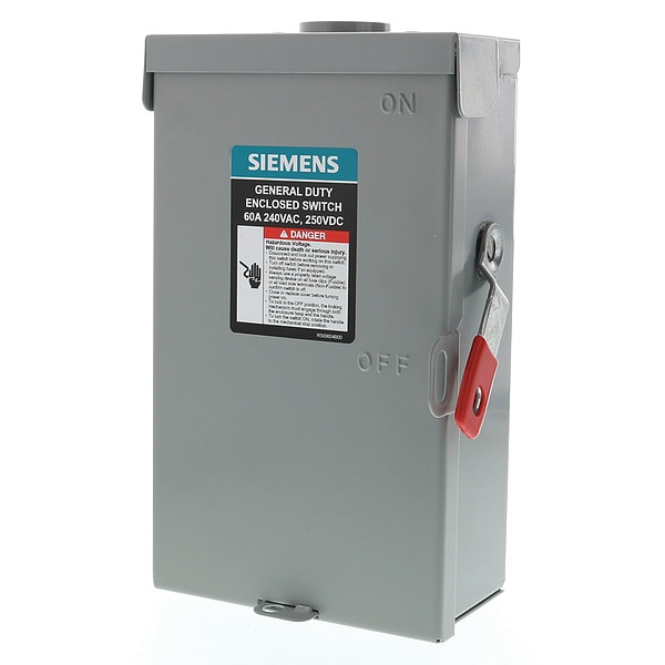Interruptor de seguridad fusible de Siemens, uso general, 240V CA, 2PST, 60 A, NEMA 3R - GF222NRA