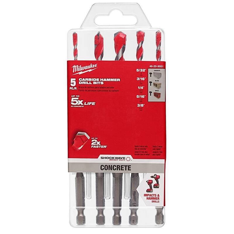 Set de brocas para taladro Milwaukee SHOCKWAVE de carburo (paquete de 5) - 48-20-9051