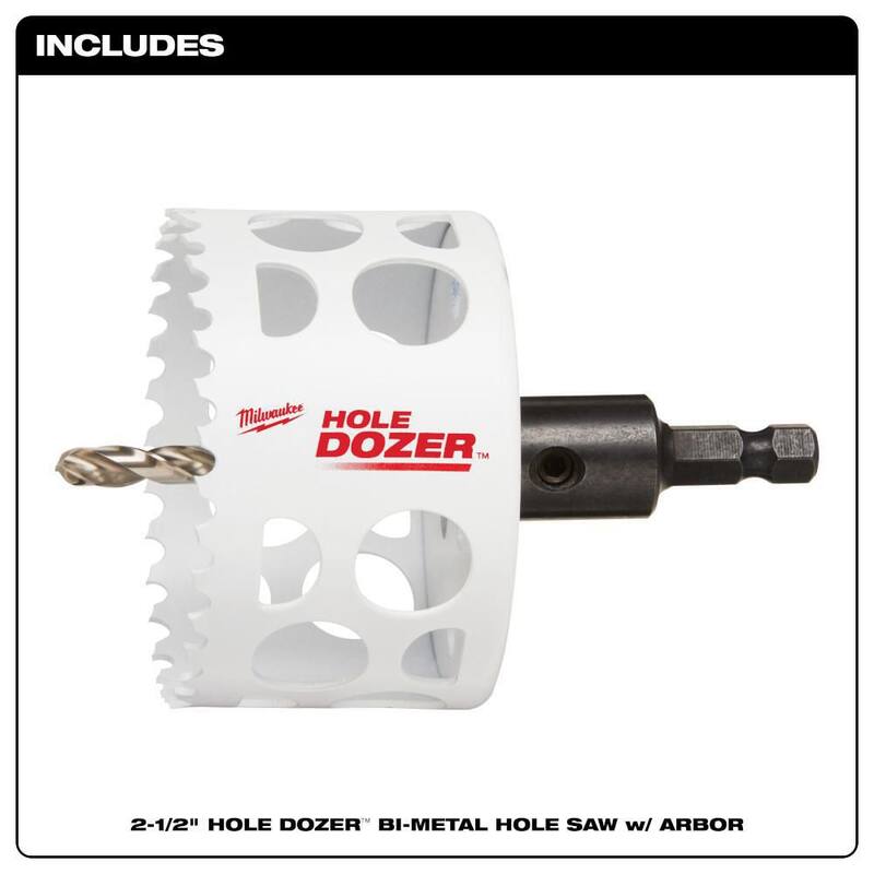Sierra de agujero bi-metálica Milwaukee de 2-1/2 pulgadas con arbor de 3/8 pulgadas y broca piloto - 49-56-9669.