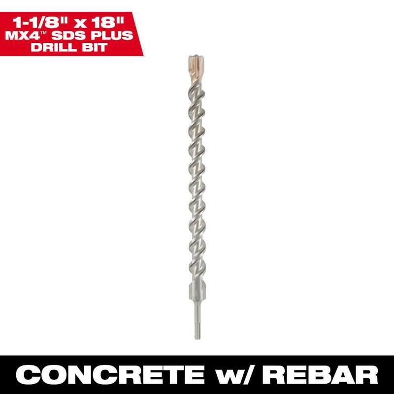 Broca de carburo SDS-PLUS de 4 cortes de Milwaukee de 1-1/8 pulgadas x 18 pulgadas - 48-20-8356