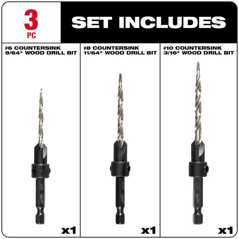 Juego de brocas avellanadoras para madera Milwaukee #6/#8/#10 (3 piezas) - 48-13-5003