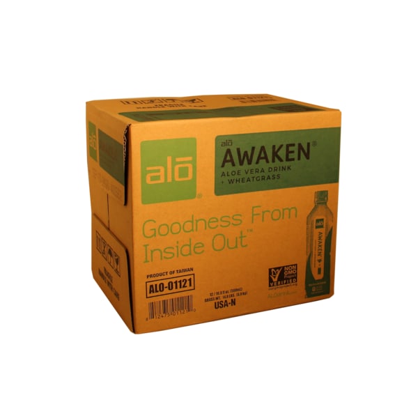 Alo Drink Awaken Aloe & Wheatgrass 16.9 fl. oz., PK12 - ALO-01121