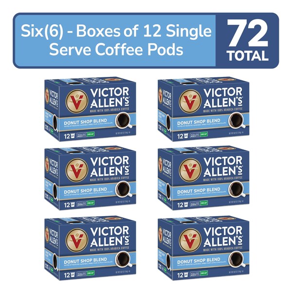 Victor Allen Decaf Donut Shop Blend, Medium Roast, Single Serve Coffee Pods for K-Cup Brewers, 72PK - FG018387