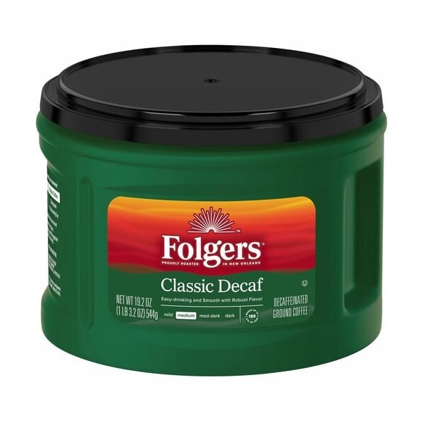 Folgers Coffee, Decaf, Classic, Medium Roast, 19.2oz Canister, BN - FOL30406