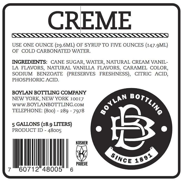 Boylan Bottling Boylan Bottling Bag-In-Box Creme Soda 5 gal. Bag - 00760712480056