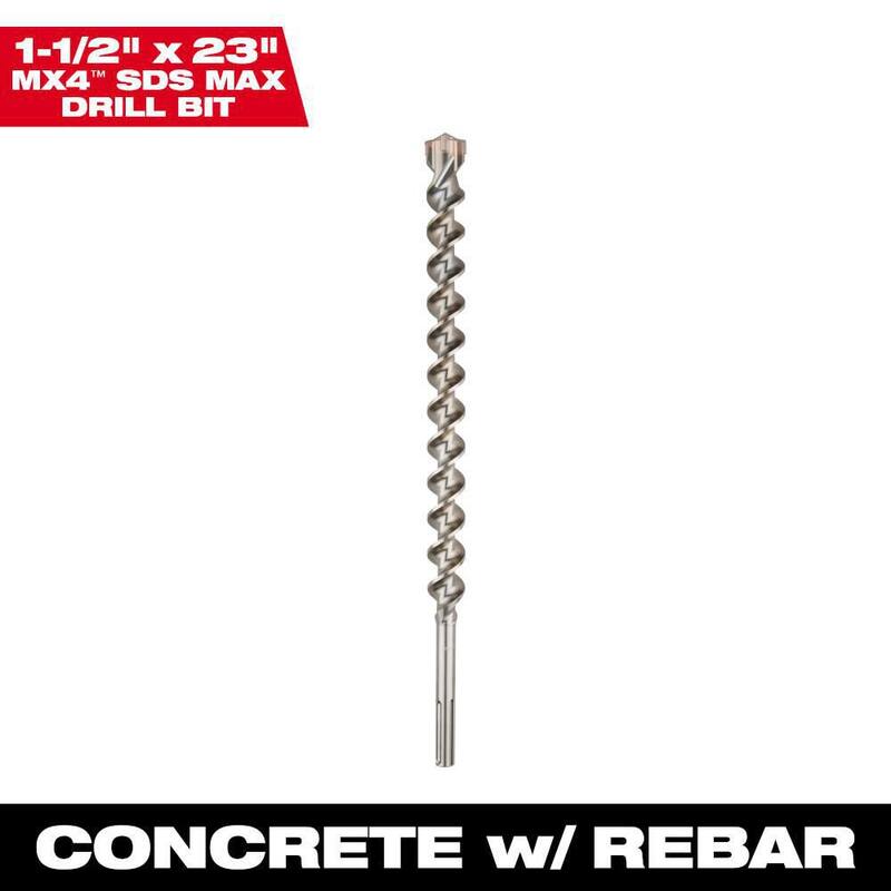 Broca de carburo SDS-MAX de 4 cortes de Milwaukee de 1-1/2 pulgadas x 23 pulgadas - 48-20-8488