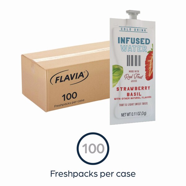 Flavia Strawberry Basil Infused Water Freshpack, Strawberry Basil, 0.11 oz Pouch, 100PK - 48053