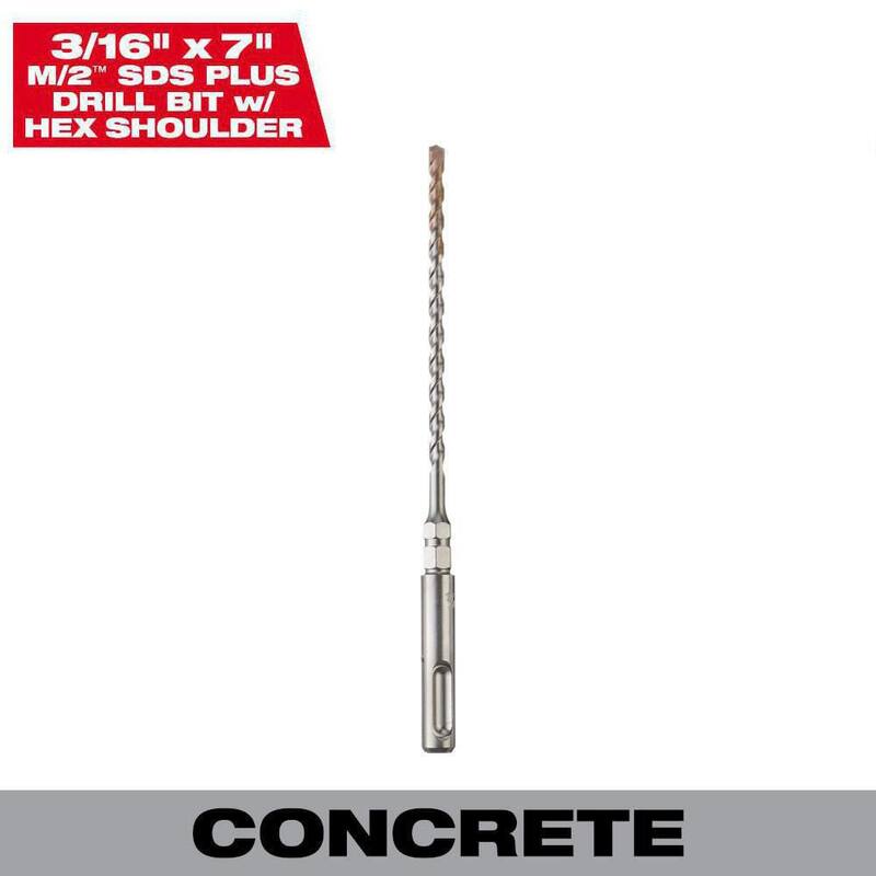 Broca de carburo SDS-PLUS de 2 cortadores de 3/16 pulg. x 7 pulg. con hombro hexagonal de 1/4 pulg. - 48-20-8292