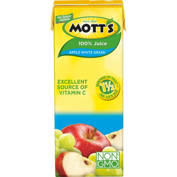 Motts Mott's 100% White Grape Apple Juice 6.75 oz. Carton, PK32 - 10003392