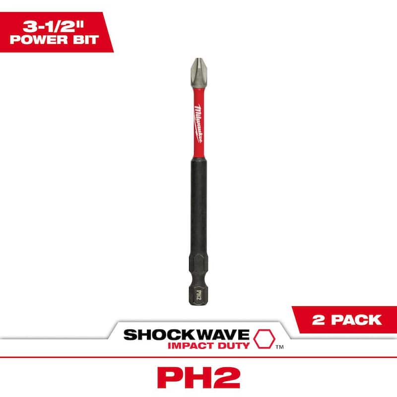 Milwaukee SHOCKWAVE Impact Duty 3-1/2 in. Phillips #2 Puntas de Destornillador de Aleación de Acero (Paquete de 2) - 48-32-4662