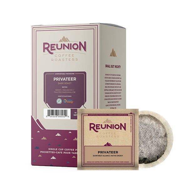 Reunion Coffee Roasters Privateer Dark, RA, Soft Coffee Pods, PK96 PK - RI8005