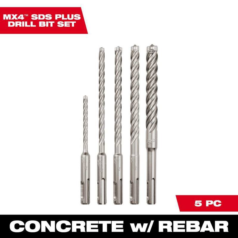 Juego de brocas para martillo combinado de carburo de tungsteno de 4 cortes Milwaukee SDS-PLUS (5 piezas) - 48-20-7498
