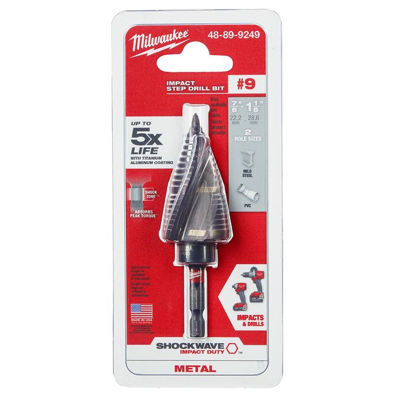 Milwaukee SHOCKWAVE 7/8 in. - 1-1/8 in. Broca escalonada de titanio de grado #9 resistente a impactos (2 pasos) - 48-89-9249