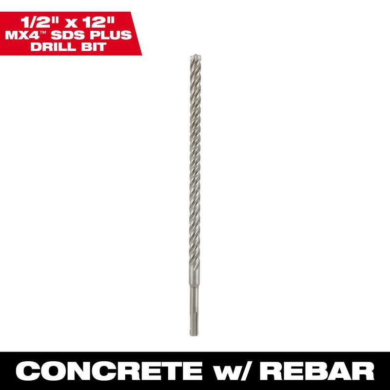 Milwaukee 1/2 pulg x 12 pulg 4 Cortadores Broca de Carburo SDS-PLUS - 48-20-8374