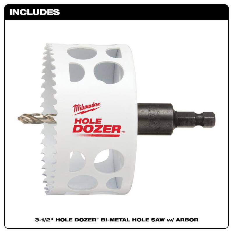 Sierra de perforación bi-metálica HOLE DOZER de 3-1/2 pulgadas de Milwaukee con arbor de 3/8 pulgadas y broca piloto - 49-56-9682