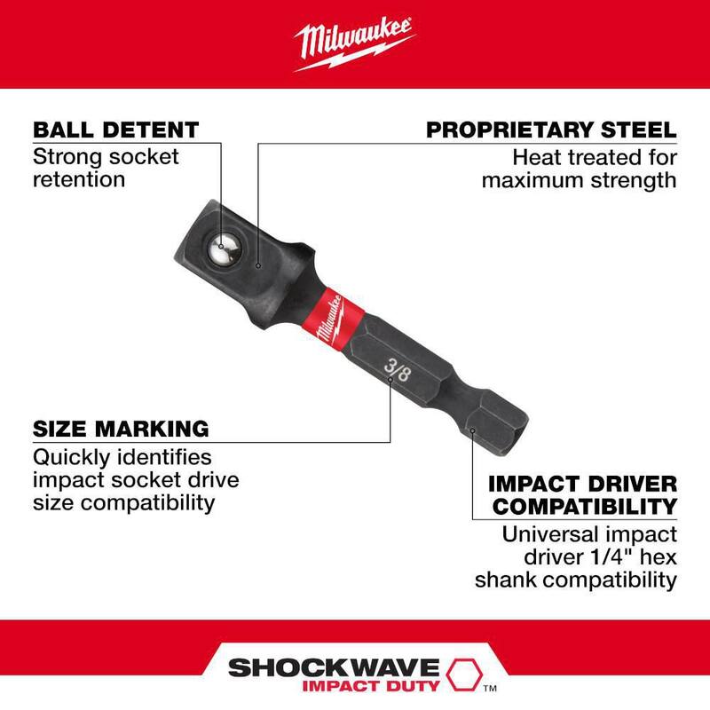 Adaptador de casquillo cuadrado de acero aleado de 1/4 pulg. x 3/8 pulg. con impacto Milwaukee SHOCKWAVE - 48-32-5031.