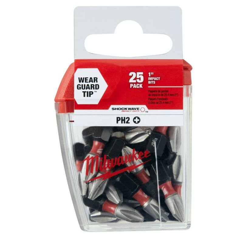Set de 25 puntas de inserción de acero de aleación Phillips #2 de 1 pulgada para impacto Milwaukee SHOCKWAVE - 48-32-4604
