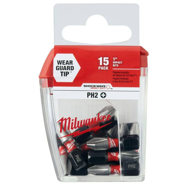 Milwaukee SHOCKWAVE Impact Duty 1 in. Phillips #2 Alloy Steel Insert Bit (Paquete de 15) - 48-32-5003