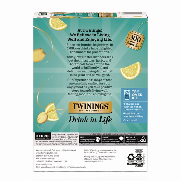 Twinings Probiotics+ Herbal Lemon and Ginger Tea, 24PK - TNA23050