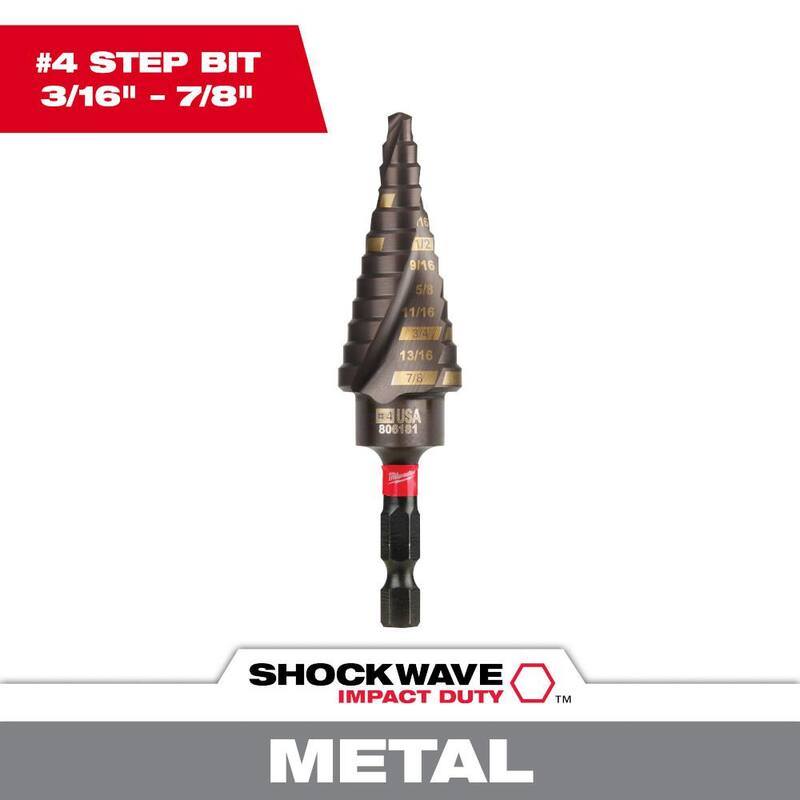 Broca escalonada de titanio con clasificación de impacto de 3/16 a 7/8 pulgadas Milwaukee SHOCKWAVE (12 pasos) - 48-89-9244