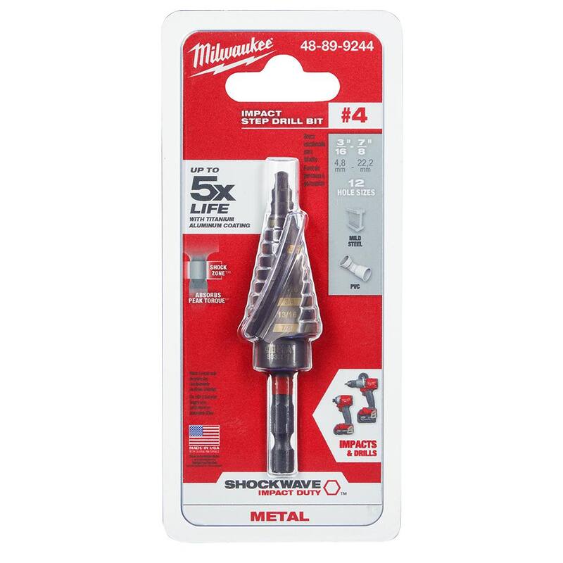 Broca escalonada de titanio con clasificación de impacto de 3/16 a 7/8 pulgadas Milwaukee SHOCKWAVE (12 pasos) - 48-89-9244