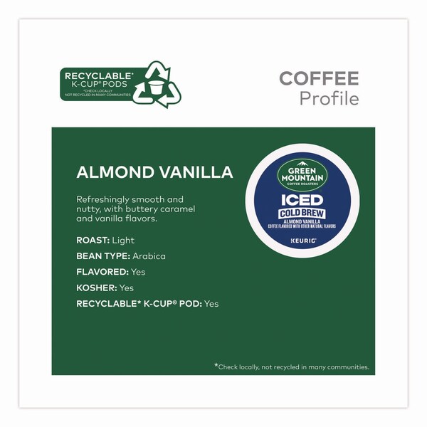 Green Mountain Coffee Almond Vanilla Brew Over Ice Coffee K-Cups, 0.21 oz, 20PK - 5000372045