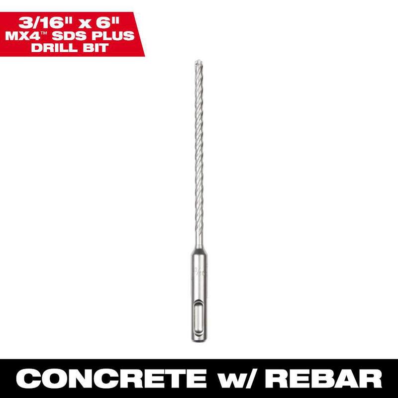 Broca de carburo de 4 cortes de Milwaukee de 3/16 pulgadas x 6 pulgadas SDS-PLUS - 48-20-8311
