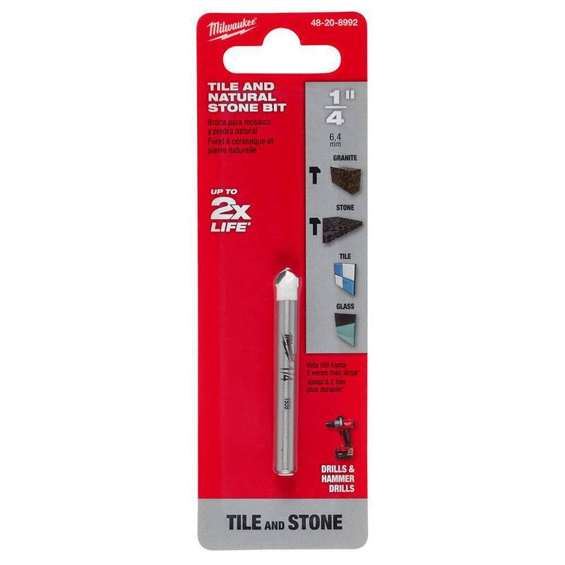 Broca de Carburo de 1/4 de pulgada de Milwaukee para perforar piedra natural, granito, pizarra, cerámica y azulejos de vidrio - 48-20-8992.