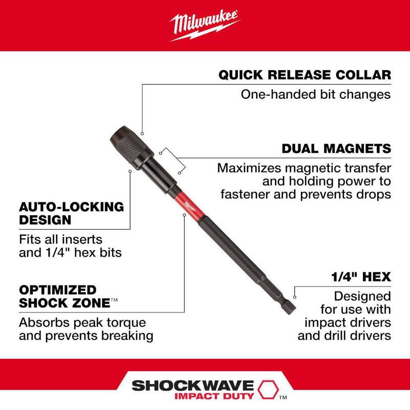 Sostenedor de brocas magnético con bloqueo de impacto Milwaukee SHOCKWAVE de 12 pulgadas - 48-32-4533