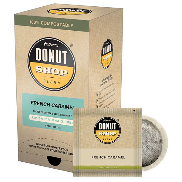 Authentic Donut Shop Blend French Caramel, Soft Coffee Pods, PK96 PK - RI8300