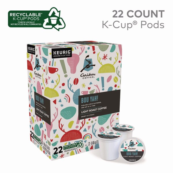 Caribou Coffee BOU YAH K-Cup Pods, Light Roast, 22PK - 5000368779