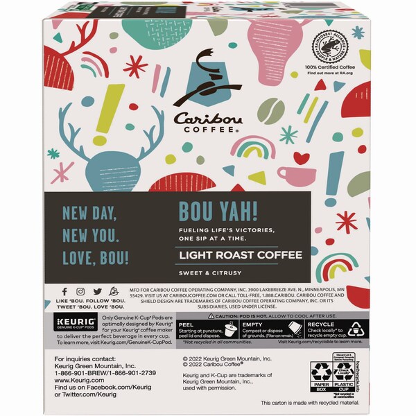 Caribou Coffee BOU YAH K-Cup Pods, Light Roast, 22PK - 5000368779