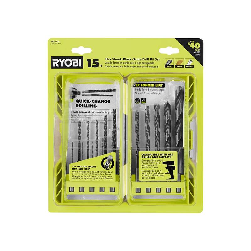 Juego de brocas helicoidales de vástago hexagonal recubiertas de óxido negro de RYOBI (15 piezas) - A971503