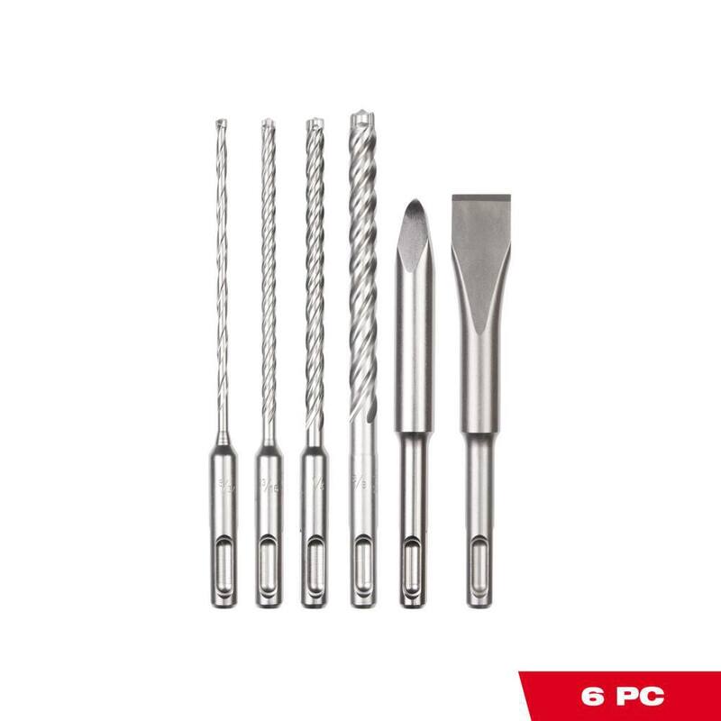 Broca de carburo SDS-Plus de 4 cortes Milwaukee con cincel plano y cincel puntiagudo (6 piezas) - 48-20-7662