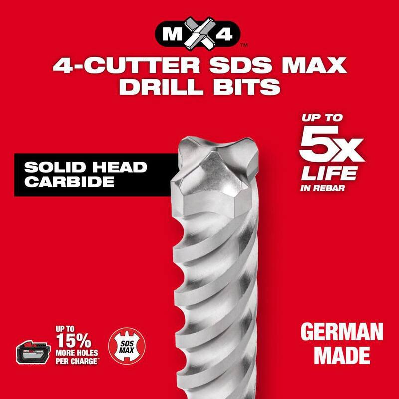 Broca de carburo SDS-Plus de 4 cortes Milwaukee con cincel plano y cincel puntiagudo (6 piezas) - 48-20-7662