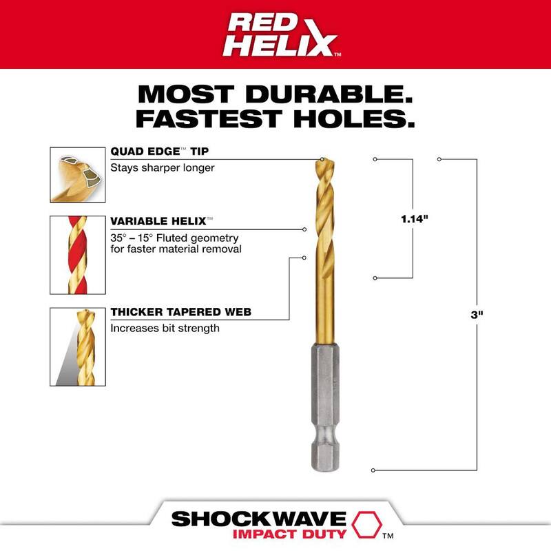 Broca helicoidal de titanio Milwaukee SHOCKWAVE de 3/16 pulgadas - 48-89-4609