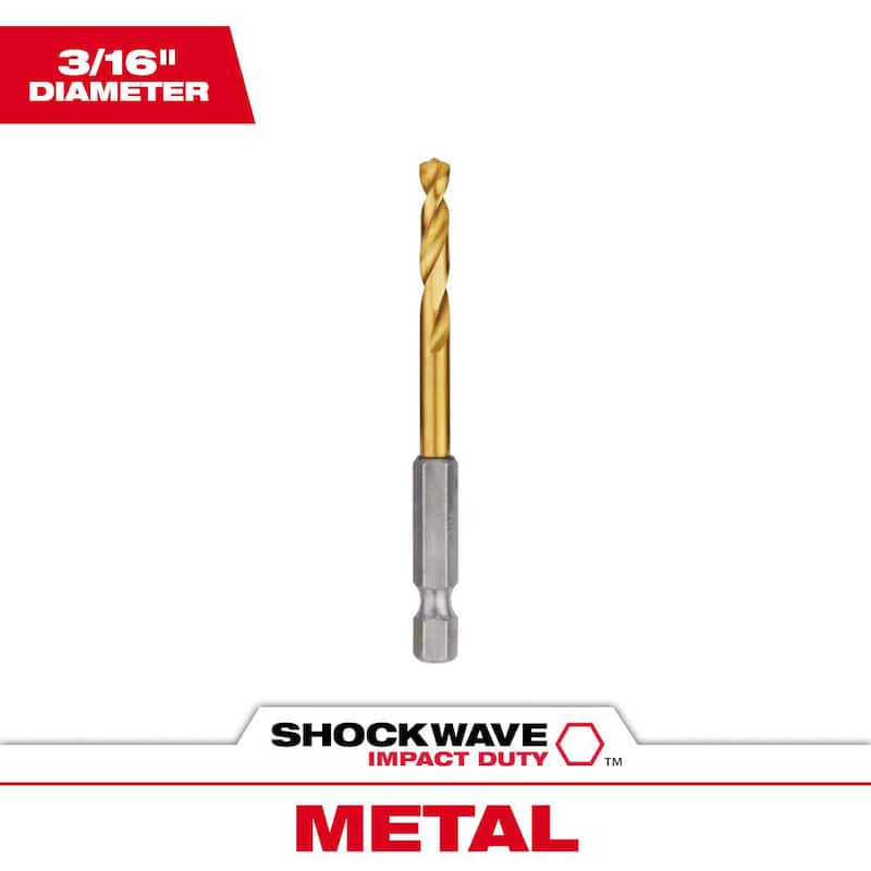 Broca helicoidal de titanio Milwaukee SHOCKWAVE de 3/16 pulgadas - 48-89-4609