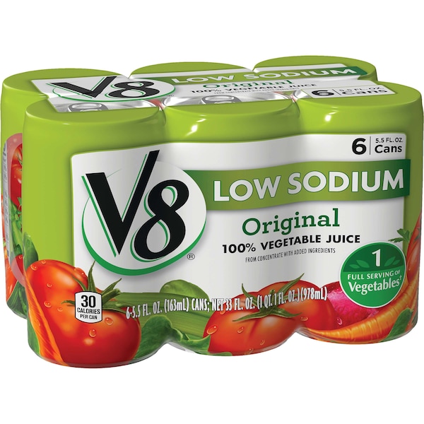V8 V8 Original Low Sodium 100% Vegetable Juice 5.5 oz. Can, PK48 - 000000067