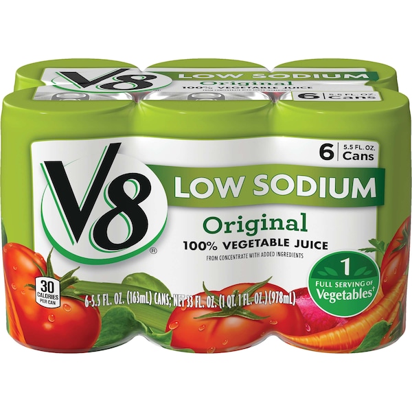 V8 V8 Original Low Sodium 100% Vegetable Juice 5.5 oz. Can, PK48 - 000000067