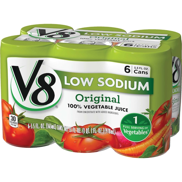 V8 V8 Original Low Sodium 100% Vegetable Juice 5.5 oz. Can, PK48 - 000000067